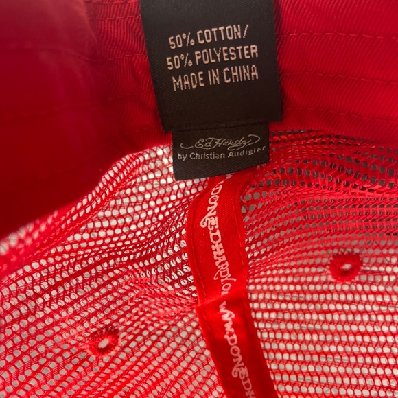 Red Ed Hardy Hat With Rhinestones - Picture 6 of 7